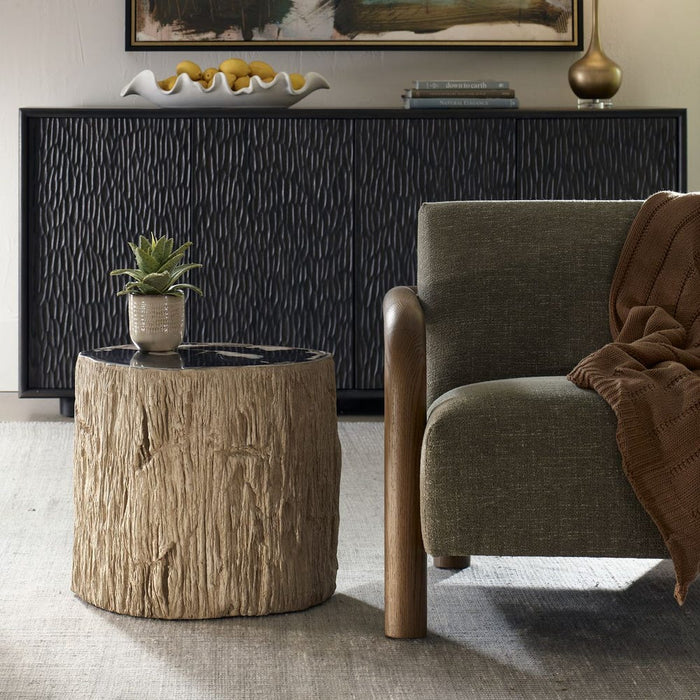 Arco Accent Table - petrified wood top with white base