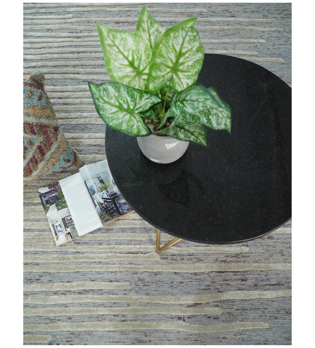 Beige and Blue Handmade 8x10 Wool and Silk Area Rug