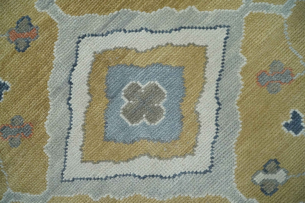 Beige, Blue and Ivory Hand Knotted Traditional Wool Area Rug