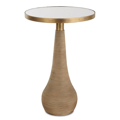 Terra Accent Table - natural rattan with brass and mirror top