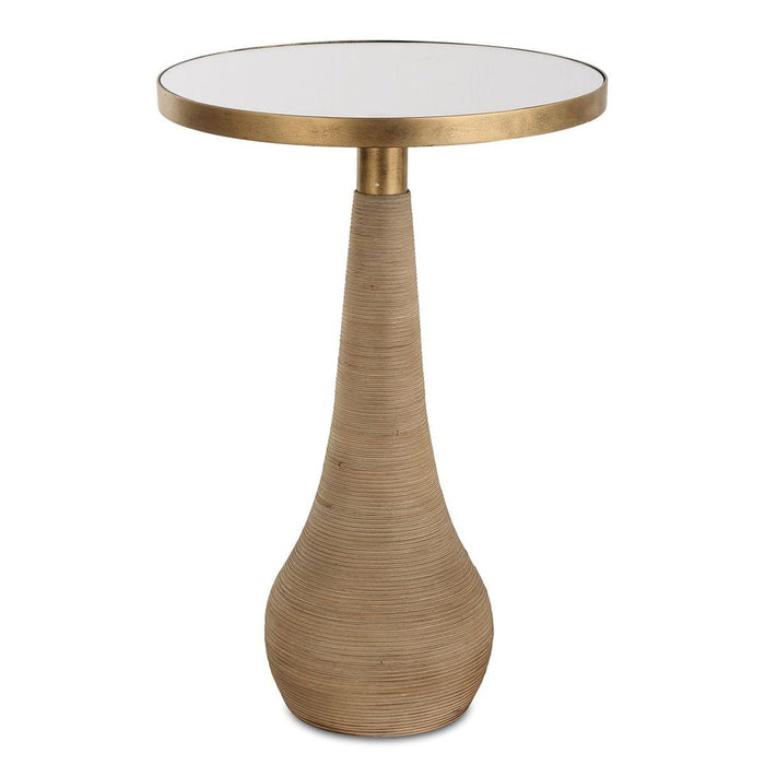 Terra Accent Table - natural rattan with brass and mirror top