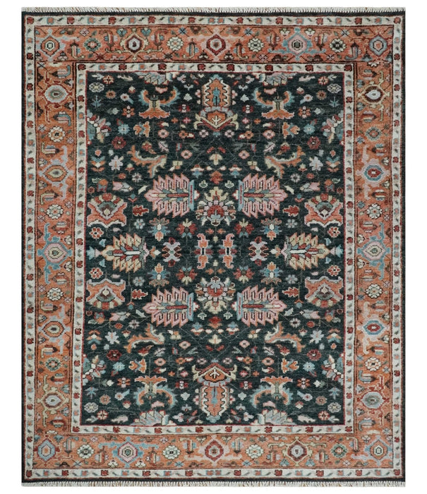 Black and Rust Traditional Hand Knotted Oushak wool 8x10 Area Rug
