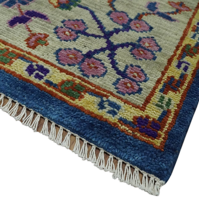 Blue and Beige Traditional Turkish Design Wool Hand Knotted Multi Sizes Area Rug