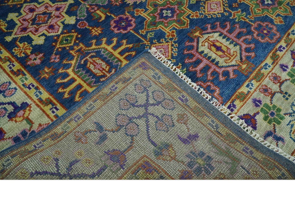 Blue and Beige Traditional Turkish Design Wool Hand Knotted Multi Sizes Area Rug