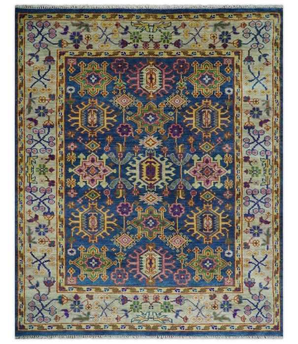 Blue and Beige Traditional Turkish Design Wool Hand Knotted Multi Sizes Area Rug