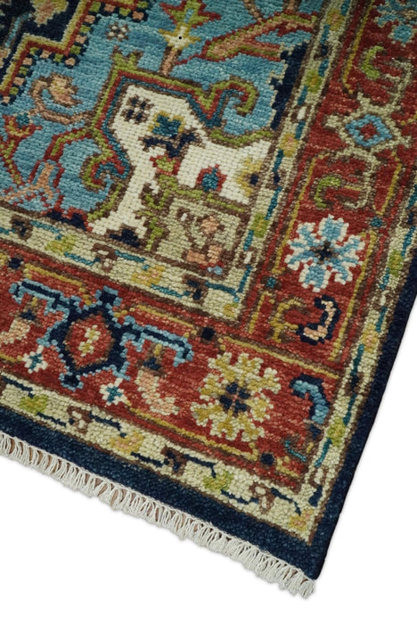 Blue and Rust Hand Knotted 8x10, 9x12, 10x14 and 12x15 Wool Antique Area Rug