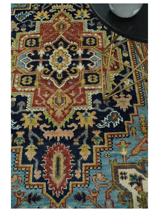 Blue and Rust Hand Knotted 8x10, 9x12, 10x14 and 12x15 Wool Antique Area Rug