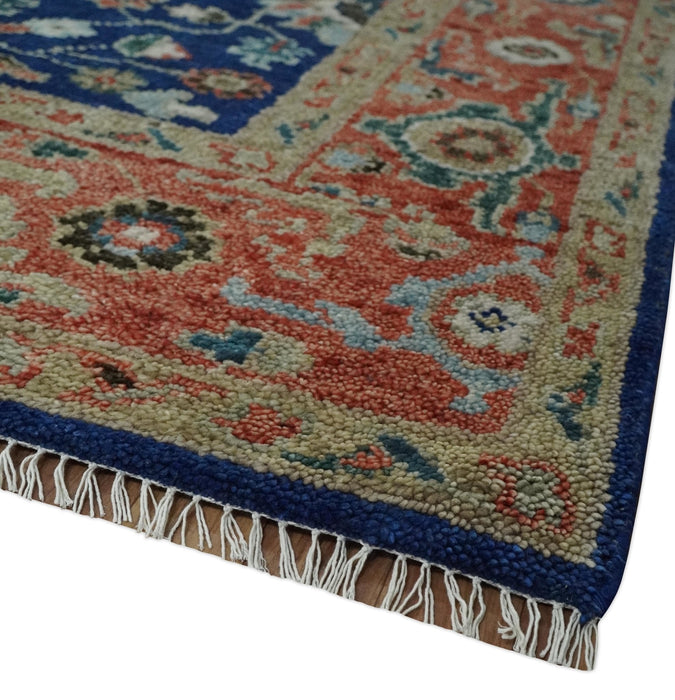 Blue and Rust Turkish Design Traditional Serapi 8X10 Hand Knotted Wool Area Rug
