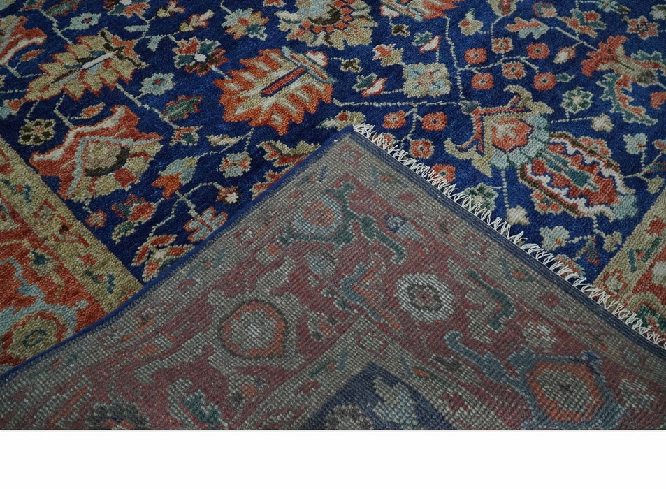 Blue and Rust Turkish Design Traditional Serapi 8X10 Hand Knotted Wool Area Rug