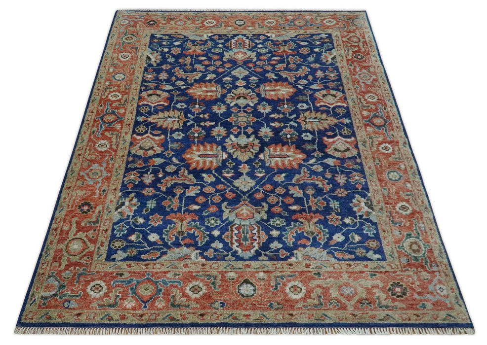 Blue and Rust Turkish Design Traditional Serapi 8X10 Hand Knotted Wool Area Rug