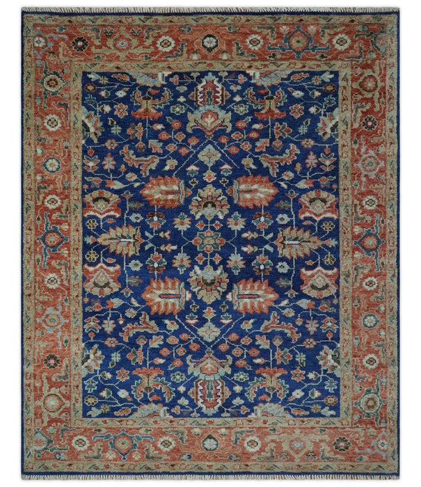 Blue and Rust Turkish Design Traditional Serapi 8X10 Hand Knotted Wool Area Rug