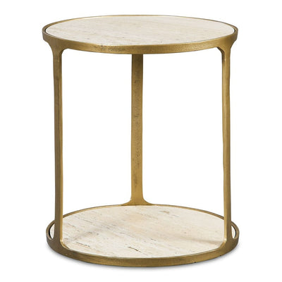 Clench Side Table, 2 Cartons - antique brass with travertine