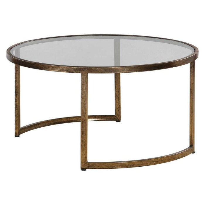 Rhea Nesting Coffee Tables, Gold - hand forged iron in antiqued gold leaf