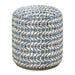 Cas Ottoman, Blue - plush fabric with steel blue swirls on natural ceruse wood base