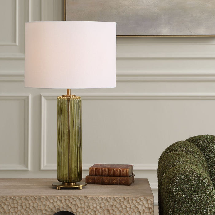 Olive Green Glass Table Lamp - table lamp