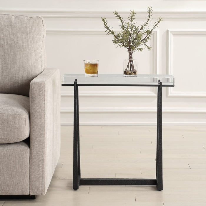Midas Accent Table, Bronze - dark bronze iron with crystal top