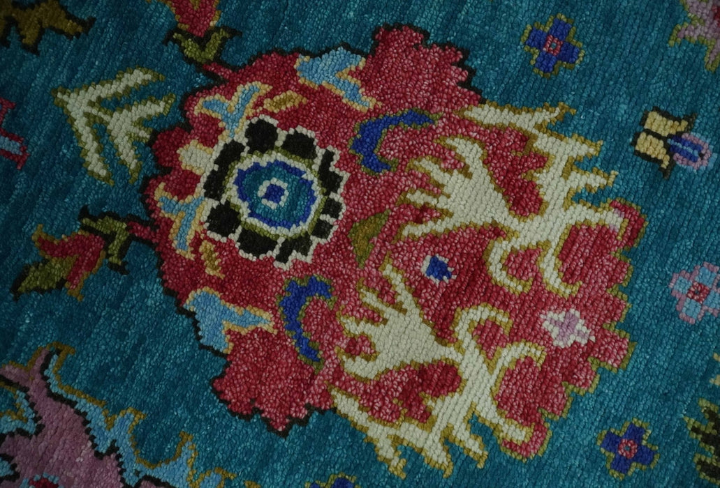 Custom Made Antique Style Hand Knotted Teal and Purple Traditional Oushak Multi Size Wool Rug