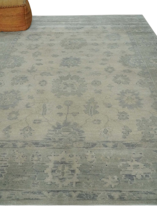 Custom Made Beige and Light Green Hand knotted Traditional Oushak Multi Size wool Area Rug