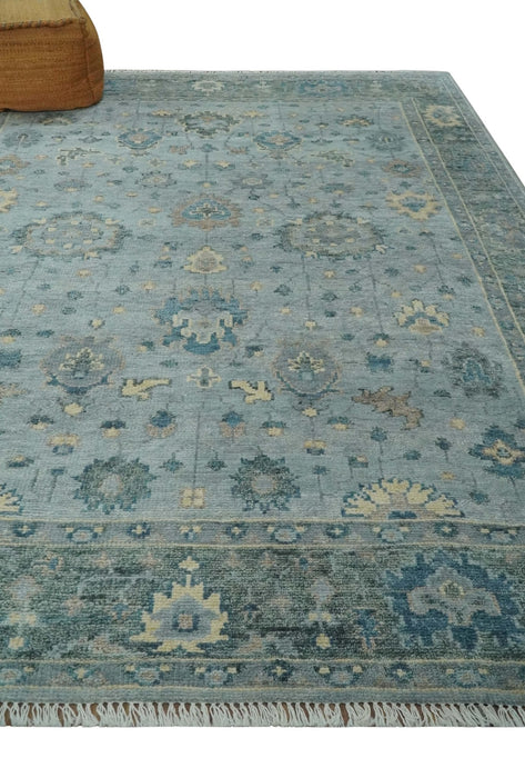 Custom Made Blue and Green Hand knotted traditional Oushak wool Area Rug