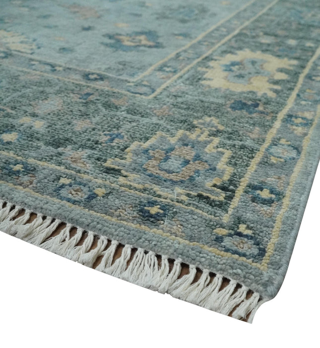 Custom Made Blue and Green Hand knotted traditional Oushak wool Area Rug