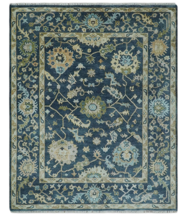 Custom Made Blue, Beige and Green Multi size Hand knotted Traditional Oushak Wool Area Rug