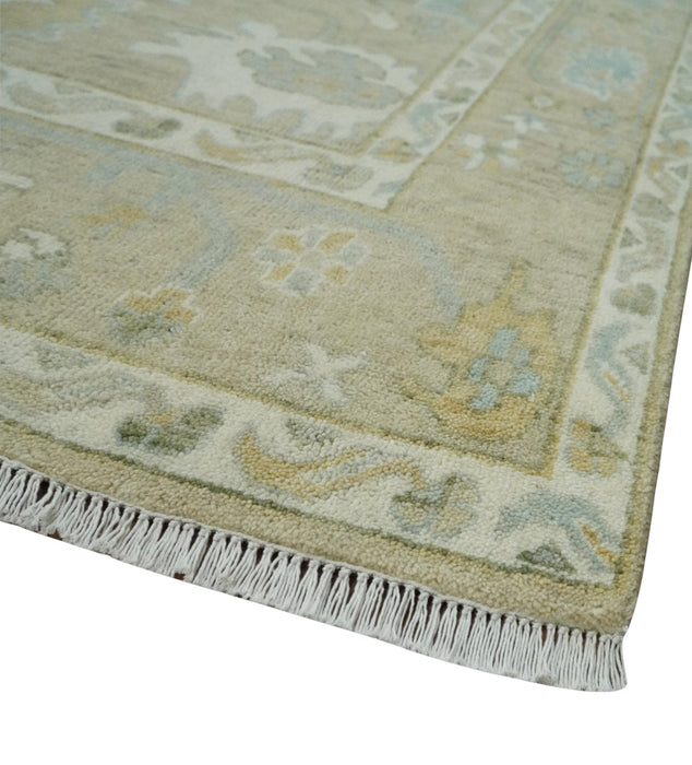 Custom Made Earthy Hand Knotted Beige and Ivory Traditional  Multi Size Wool Area Rug