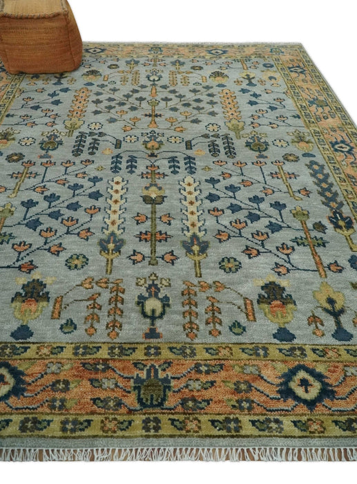 Custom Made Hand Knotted 8x10, 9x12 Living Room and Bedroom Rug Rust and Silver Traditional Turkish Style Wool Rug