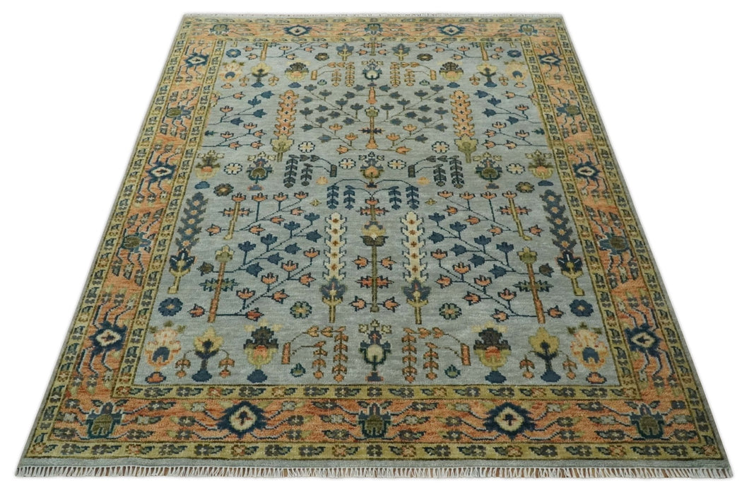 Custom Made Hand Knotted 8x10, 9x12 Living Room and Bedroom Rug Rust and Silver Traditional Turkish Style Wool Rug