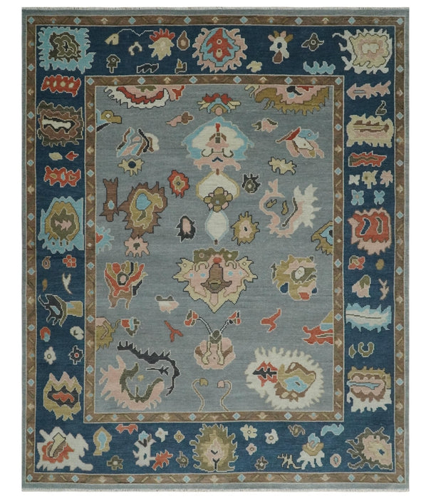 Custom Made Hand Knotted Silver and Blue Colorful Traditional Oushak Wool Area Rug