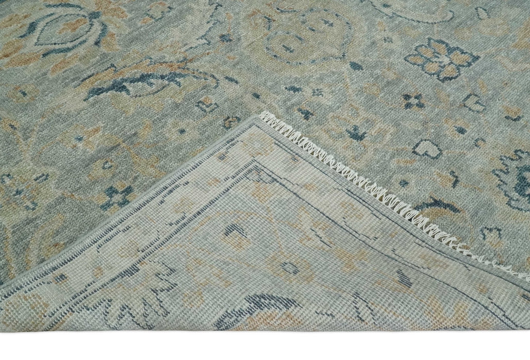 Custom Made Hand Knotted Silver and Blue Traditional Oushak Wool Rug
