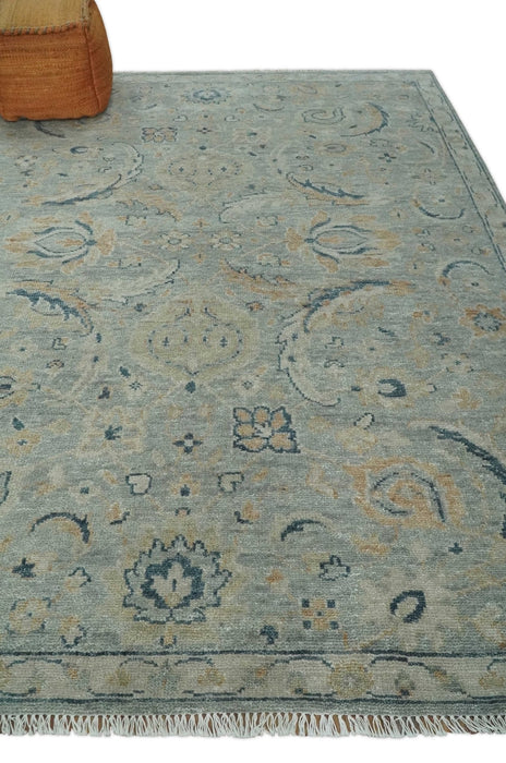 Custom Made Hand Knotted Silver and Blue Traditional Oushak Wool Rug