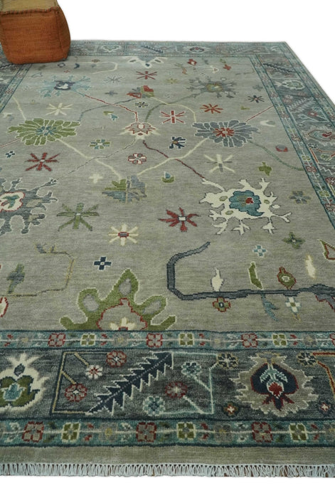 Custom Made Silver and Gray Oushak Hand Knotted Traditional Wool Rug