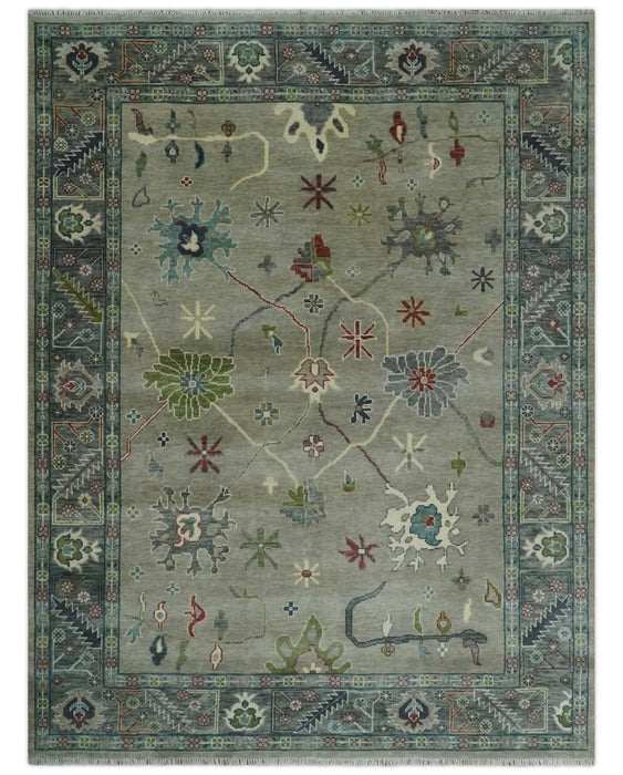 Custom Made Silver and Gray Oushak Hand Knotted Traditional Wool Rug