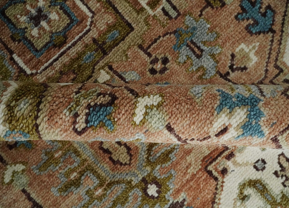 Custom Made Vintage Style Olive, Rust and Ivory Hand knotted Traditional wool Area Rug