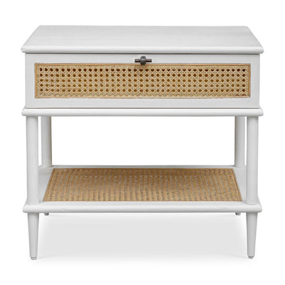 Coast Side Table, White - white Mindi wood with rattan