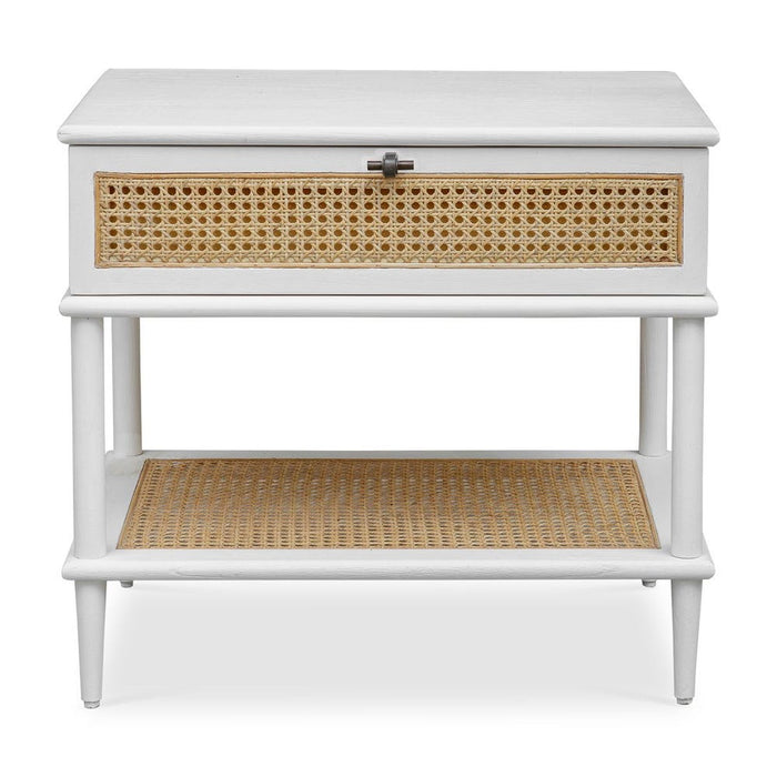 Coast Side Table, White - white Mindi wood with rattan