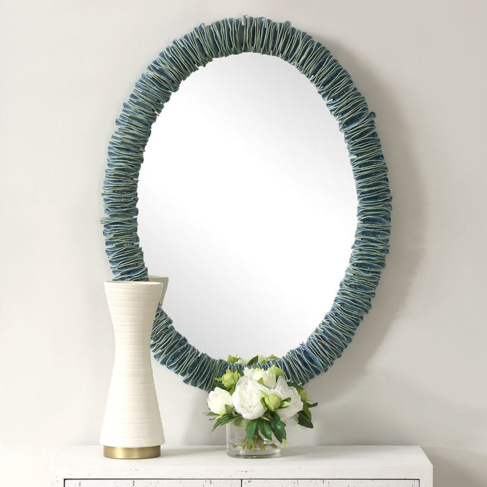 Bonaire Oval Mirror - teal blue ceramic