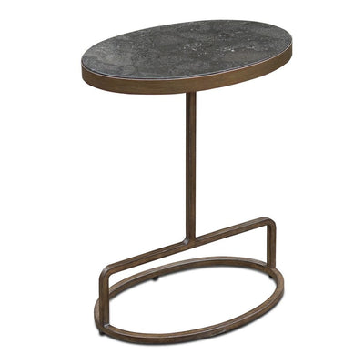 Jessenia Accent Table, Bluestone - polished bluestone with gold iron base