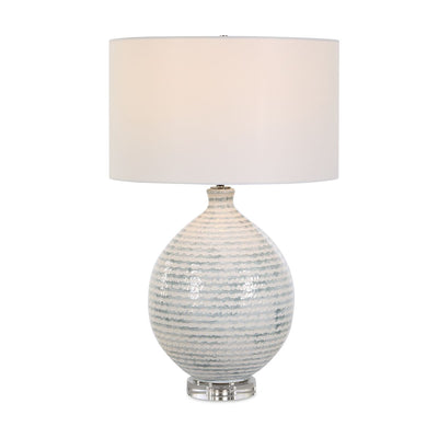 Clary Table Lamp - textured ceramic base in white and gray with crystal foot