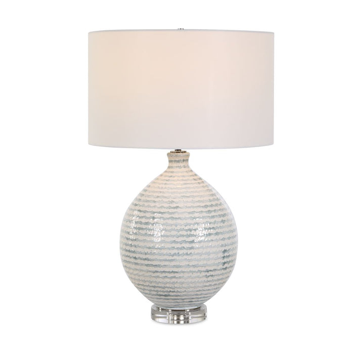 Clary Table Lamp - textured ceramic base in white and gray with crystal foot