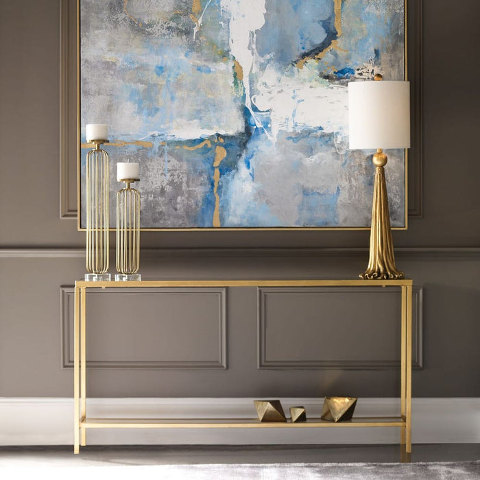 Hayley Console Table, Gold - gold leaf iron with mirrored top