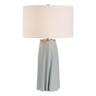 Cover Up Table Lamp - sculpted ceramic base in muted light blue with brass details