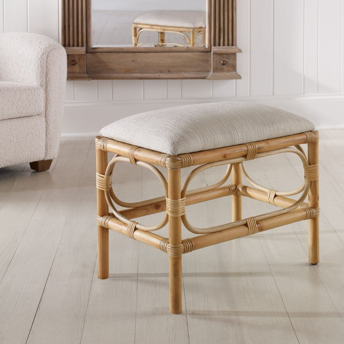 Laguna Small Bench, White - rattan and wood and white