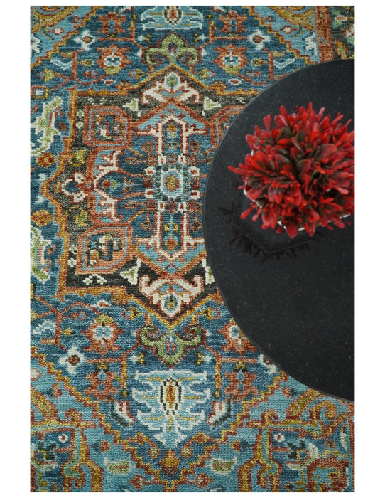 Eclectic 5x8 Wool Traditional Persian Blue and Brown Vibrant Colorful Hand knotted SerapiArea Rug | TRDCP19158