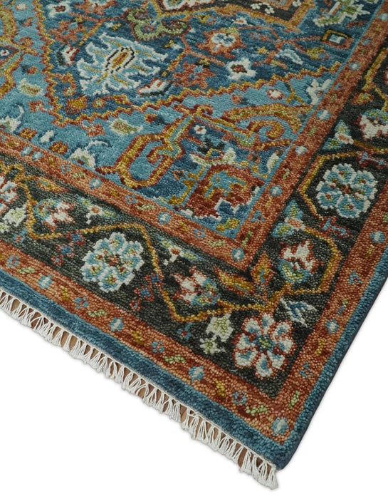 Eclectic 5x8 Wool Traditional Persian Blue and Brown Vibrant Colorful Hand knotted SerapiArea Rug | TRDCP19158
