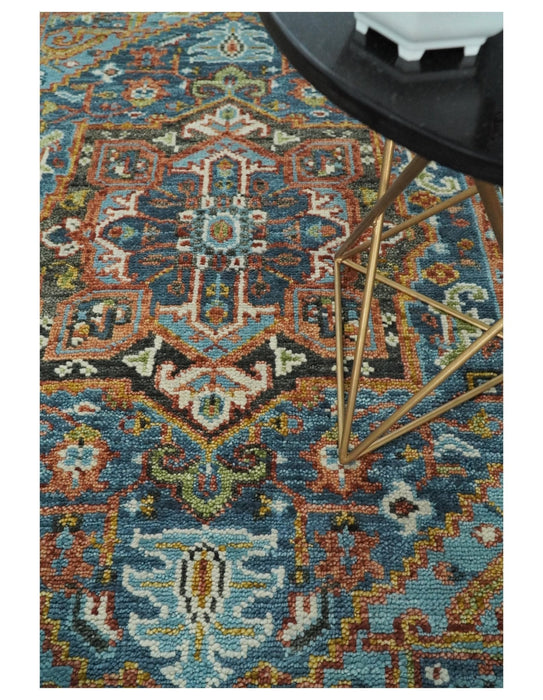 Eclectic 5x8 Wool Traditional Persian Blue and Brown Vibrant Colorful Hand knotted SerapiArea Rug | TRDCP19158