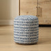 Cas Ottoman, Blue - plush fabric with steel blue swirls on natural ceruse wood base