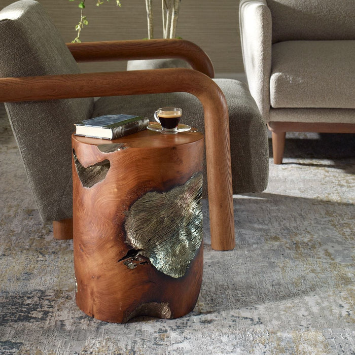 Rafe Accent Stool - teakwood and natural finish