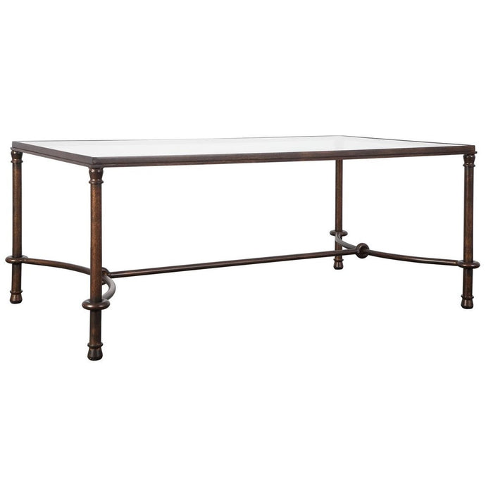 Warring Coffee Table - forged iron in rustic bronze with glass top