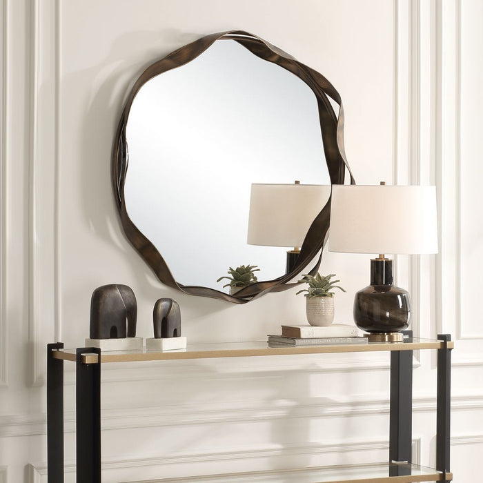 Catch The Wave Round Mirror - bronze iron frame
